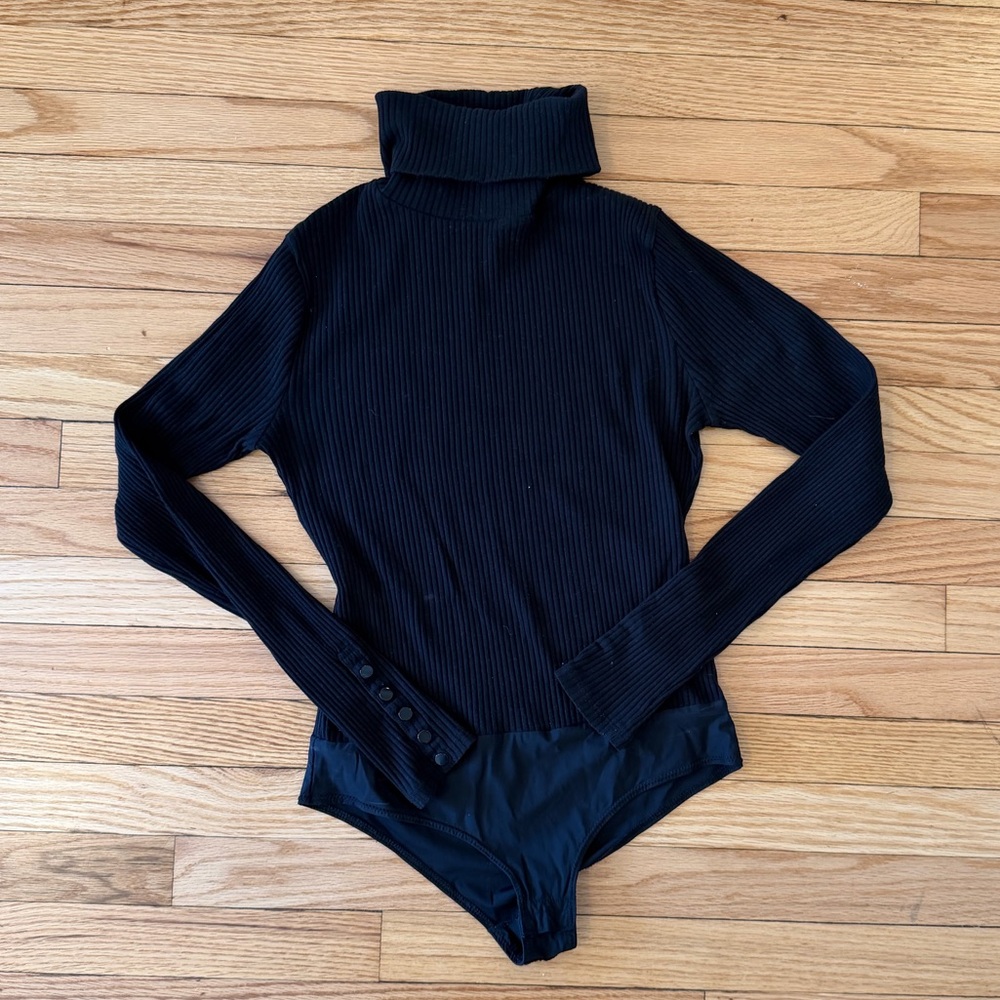 J. Crew Black Ribbed Turtleneck Bodysuit
